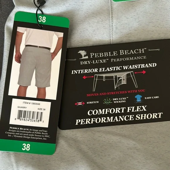 Pepple Beach Men's Dry-Luxe Performance Golf Shorts, Size 38, Gray - Picture 6 of 7